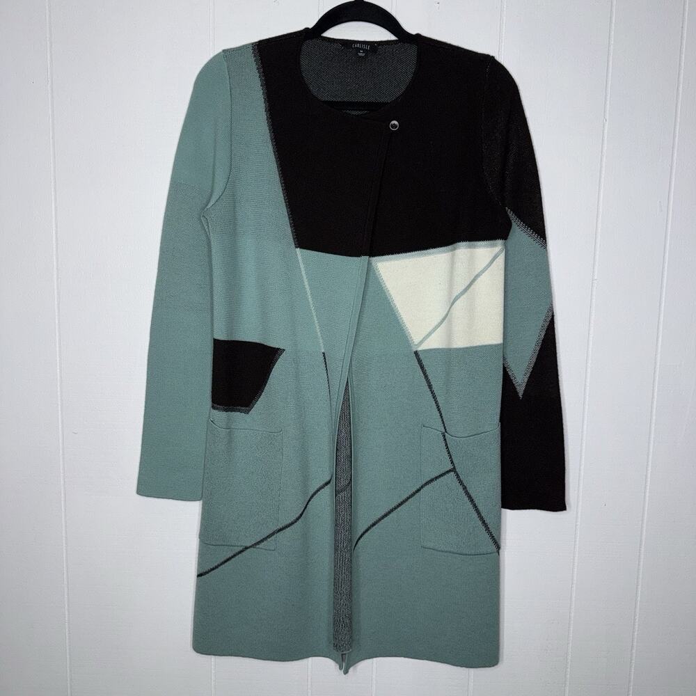 Carlisle Women’s Merino Wool Colorblock Cardigan Duster Sweater Teal Brown M